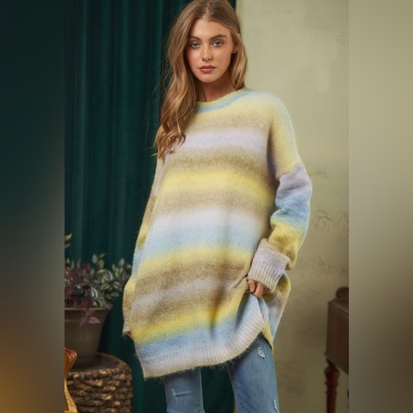 Sweaters - #3 CLOSEOUT SALE New! Oversized Long Multi Colored Sweater with pockets